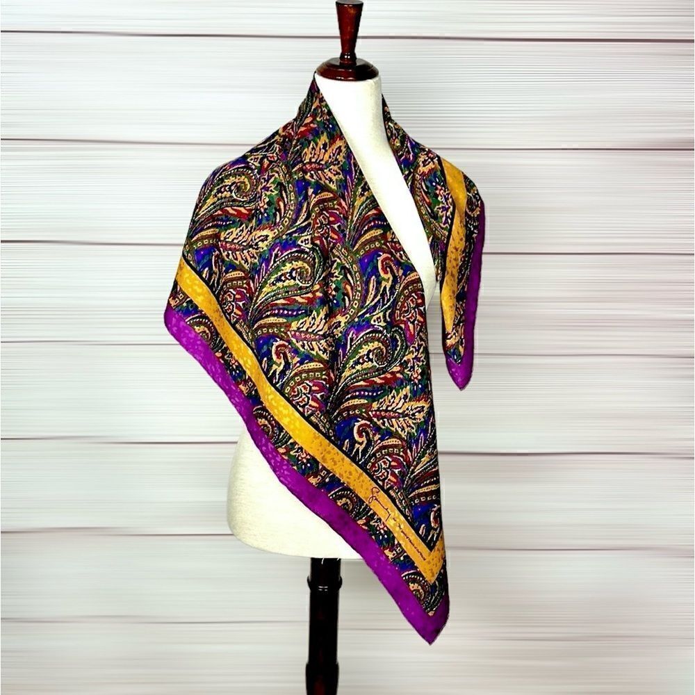 GIVENCHY for The Leadings Hotels of World Silk Scarf Purple Gold Hand Rolled